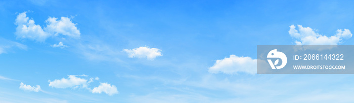 Panorama image of Beautiful white clouds with blue sky in summer seasonal.