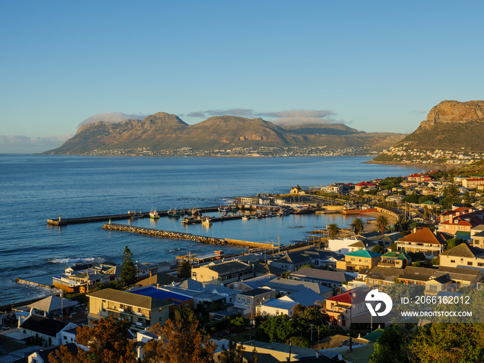 Dramatic early morning view from Boyes Drive of Kalk Bay and, in the distance, Simonstown. Cape Town