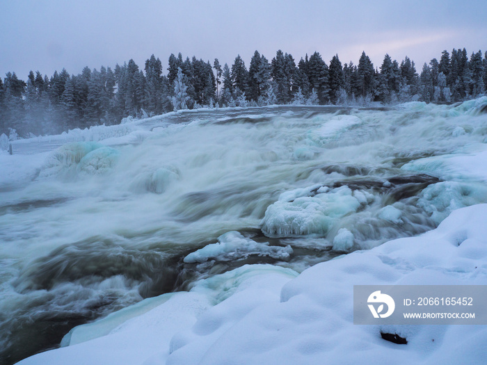 winter waterfall Storforsen in winter