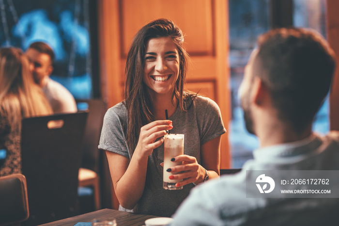 Loving Couple In Cafe