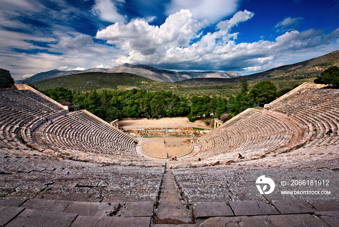 The ancient theater of Epidaurus (Epidavros), Argolida (Argolis), Peloponnese, Greece. It is conside