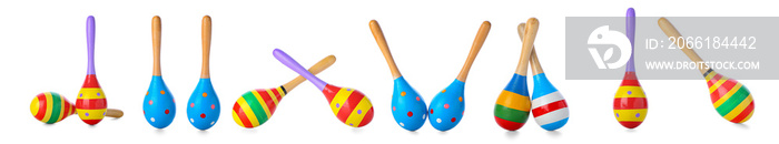 Different maracas on white background