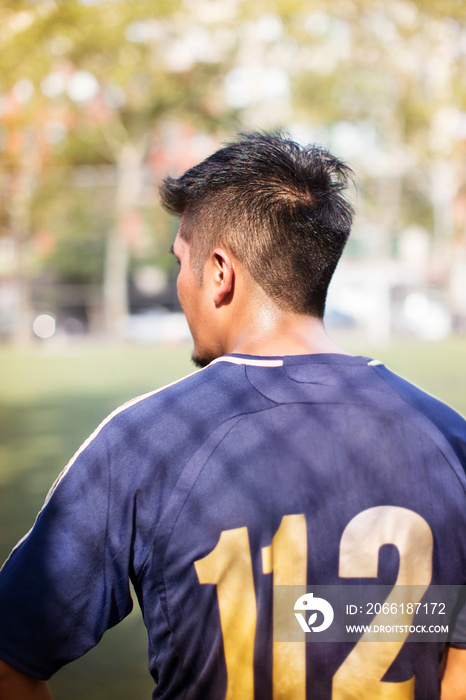 Rear view of soccer player