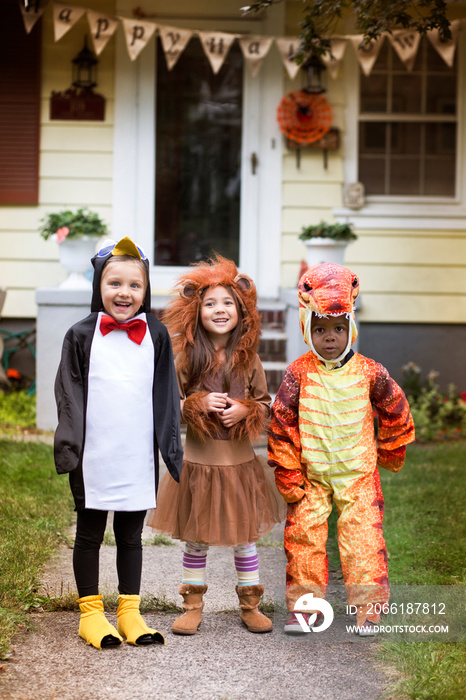 Children (4-5) wearing costumes on halloween