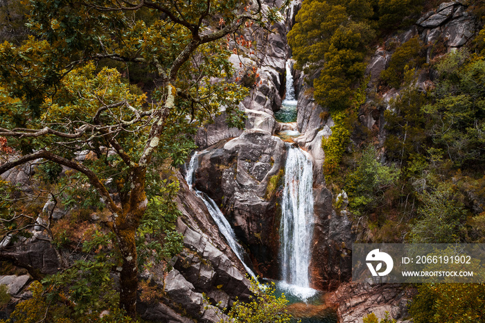 The beautiful Arado Waterfall (Cascata do Arado) at the Peneda Geres National Park in northern Portu