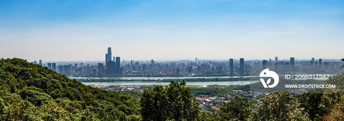 长沙湘江橘子洲城市风光全景图