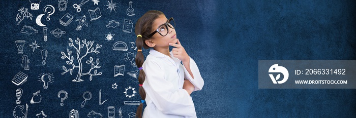 School girl scientist and Education drawing on blackboard for