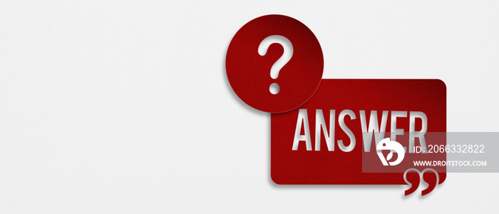 question mark sign and answer text on red paper cut with  grunge grey paper texture background including copy space