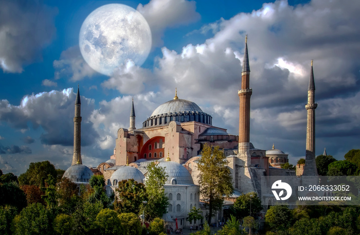 Sunny day architecture and Hagia Sophia Museum, in Eminonu, istanbul, Turkey    Elements of this image furnished by NASA