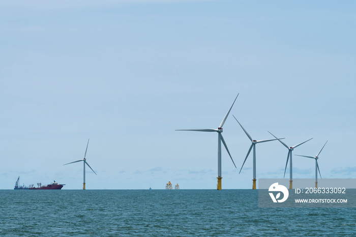 View of the Offshore wind power systems off the western coast of Taiwan.