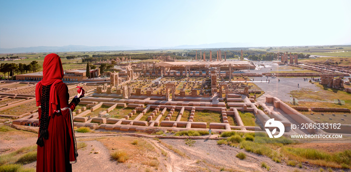 Panoramic view of ancient Persian capital city of Persepolis, Iran