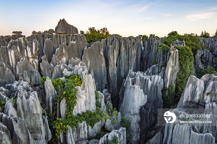 Beautiful sunset in Stone Forest in Shilin, Kunming, Yunnan province, China