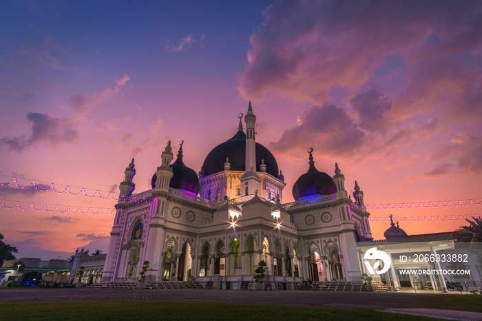 beautiful panoramic view of Masjid Zahir during sunset. It was a famed old mosque located at Alor Setar, Kedah, Malaysia