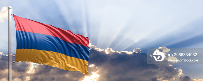 Armenia flag on blue sky. 3d illustration