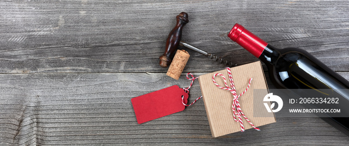 Fathers day gift box with a bottle of red wine and opener for the holiday season