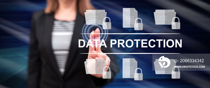 Woman touching a data protection concept