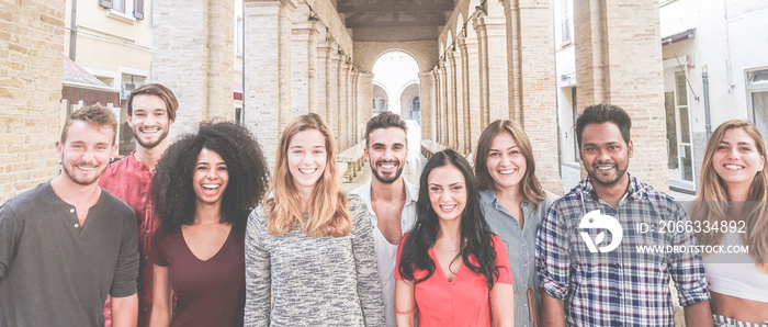 Happy diverse culture friends having fun together