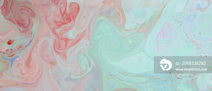 Abstract fluid art background with pastel muted colors. Multicolored liquid surface