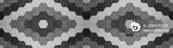 Abstract seamless bright white gray grey anthracite concrete cement stone tile wall made of hexagonal geometric hexagon print texture background banner panorama