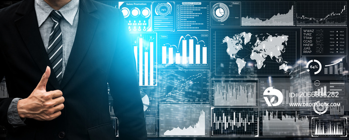 Data Analysis for Business and Finance Concept. Graphic interface showing future computer technology of profit analytic, online marketing research and information report for digital business strategy.