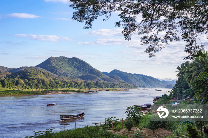 Mekong River and mountains view in Luang Prabang, Laos