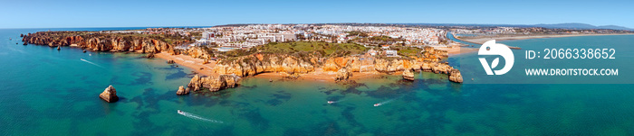 Aerial panorama from the city Lagos in the Algarve Portugal