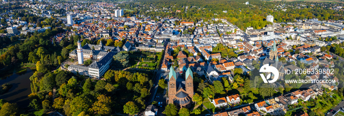 Aerial view of the city Bad Homburg  in Germany, hesse on a sunny morning in late summer.