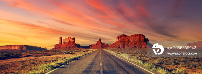 road to Monument Valley at sunset