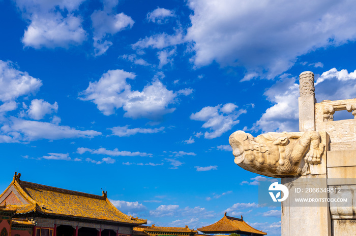 北京故宫汉白玉台基神兽石雕