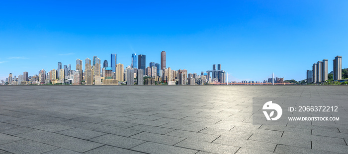 Empty floor and modern city financial district skyline in Chongqing,China.