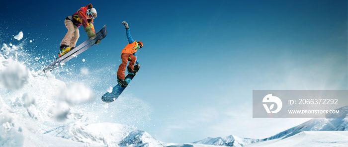 Skiing. Snowboarding. Extreme winter sports