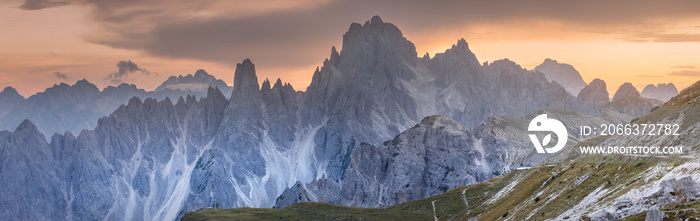 Mountain ridge view of Tre Cime di Lavaredo, South Tirol, Dolomites Italien Alps