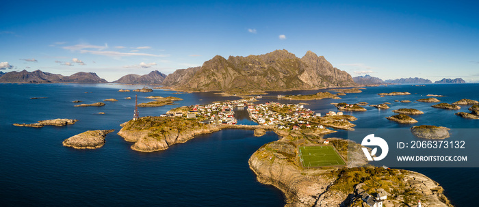 Henningsvaer fishing village on Lofoten islands from above