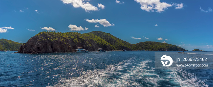 A view looking back towards Norman island off the main island of Tortola