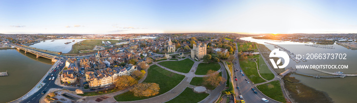 360 degrees aerial panorama of historical Rochester sunset
