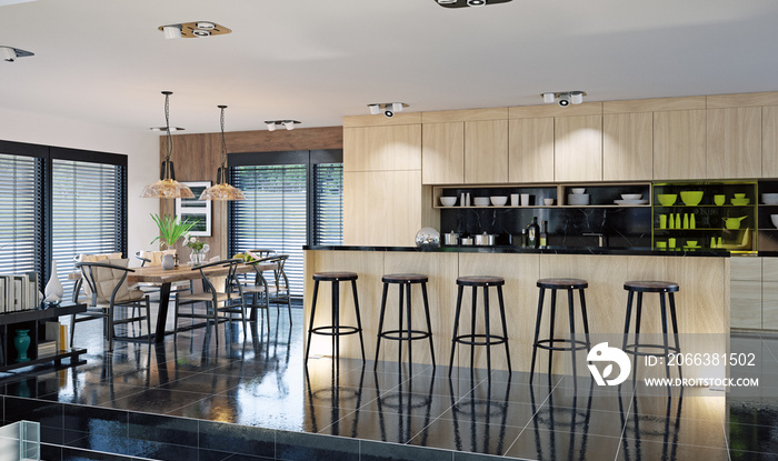 modern domestic kitchen interior.