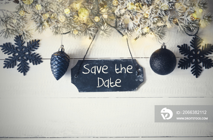 Black Christmas Plate, Fairy Light, Text Save The Date
