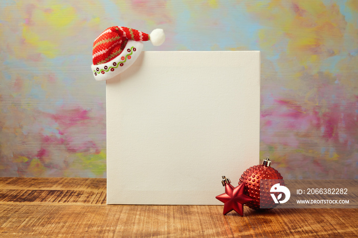 Christmas poster mock up template design with santa hat and decorations