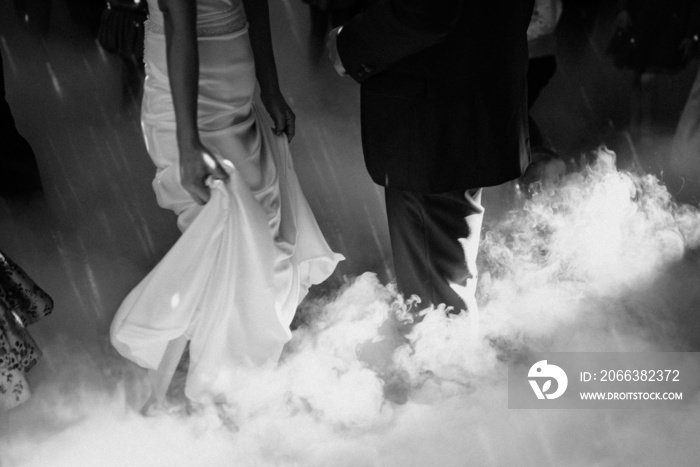 The first dance of the young. The bride and groom are dancing their first dance.