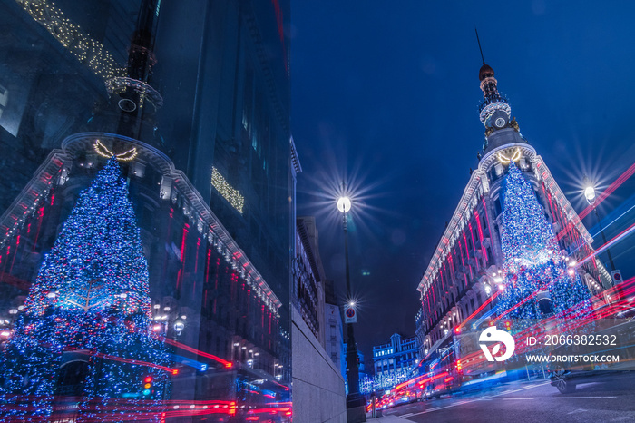 Cityscape of Madrid at Christmas