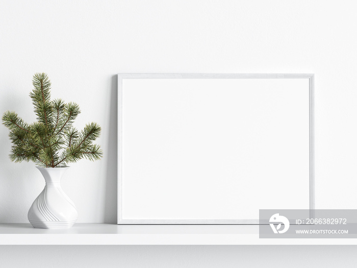 christmas frame mockup with tree branches, 3d render