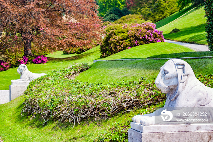 The beautiful botanical garden of villa di Melzi is located directly on Lake Como.