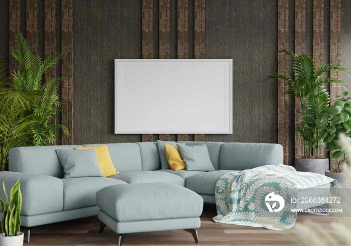 3D Mockup photo frame in Modern interior of living room