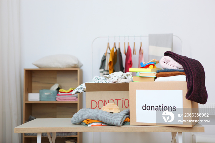 donation box on the table in the room.