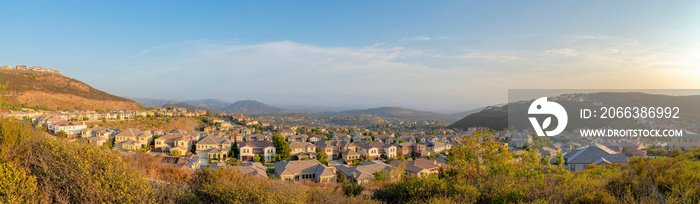 View of a suburban residential area at Double Peak Park in San Marcos, California