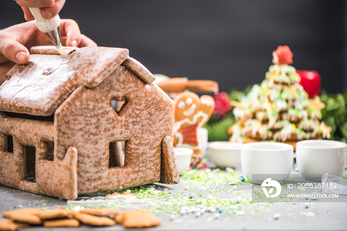 Making gingerbread house and sweet Christmas tree