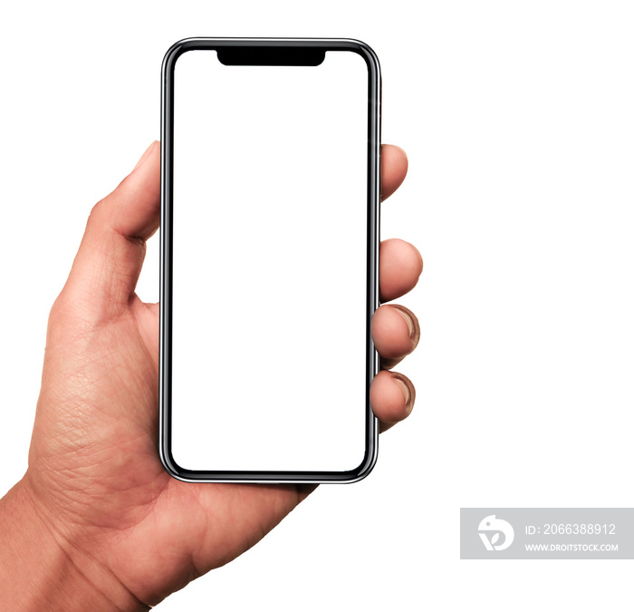 Studio shot of Smartphone  iphoneX with blank white screen for Infographic Global Business Plan, mod