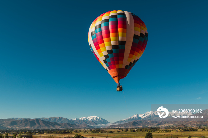 Hot Air Balloon Ride Over The Wasatch Mountains In Utah USA