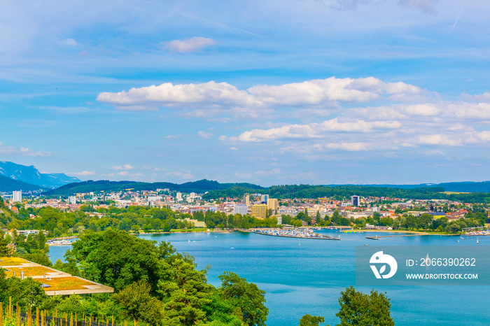 Cityscape of Biel/Bienne behind Bielersee in Switzerland