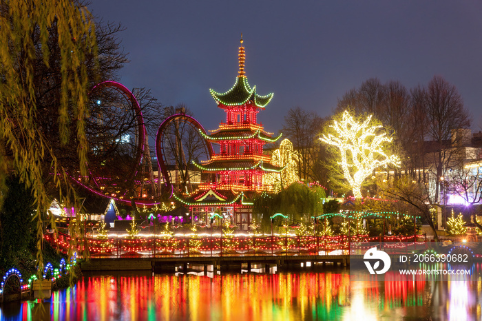 A Christmas market in Copenhagen, Denmark.